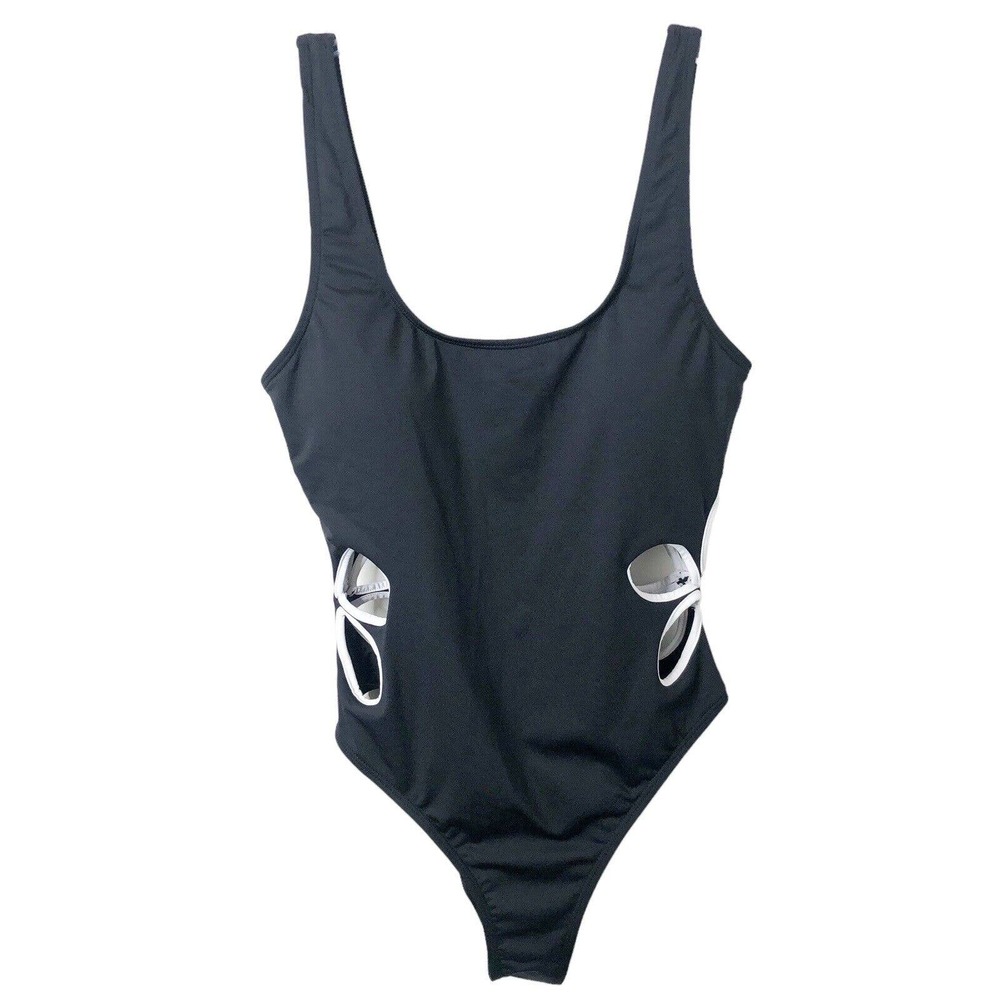 Mango NWT Women's Black Floral Cut-Out Detail Padded Swimsuit Size Medium